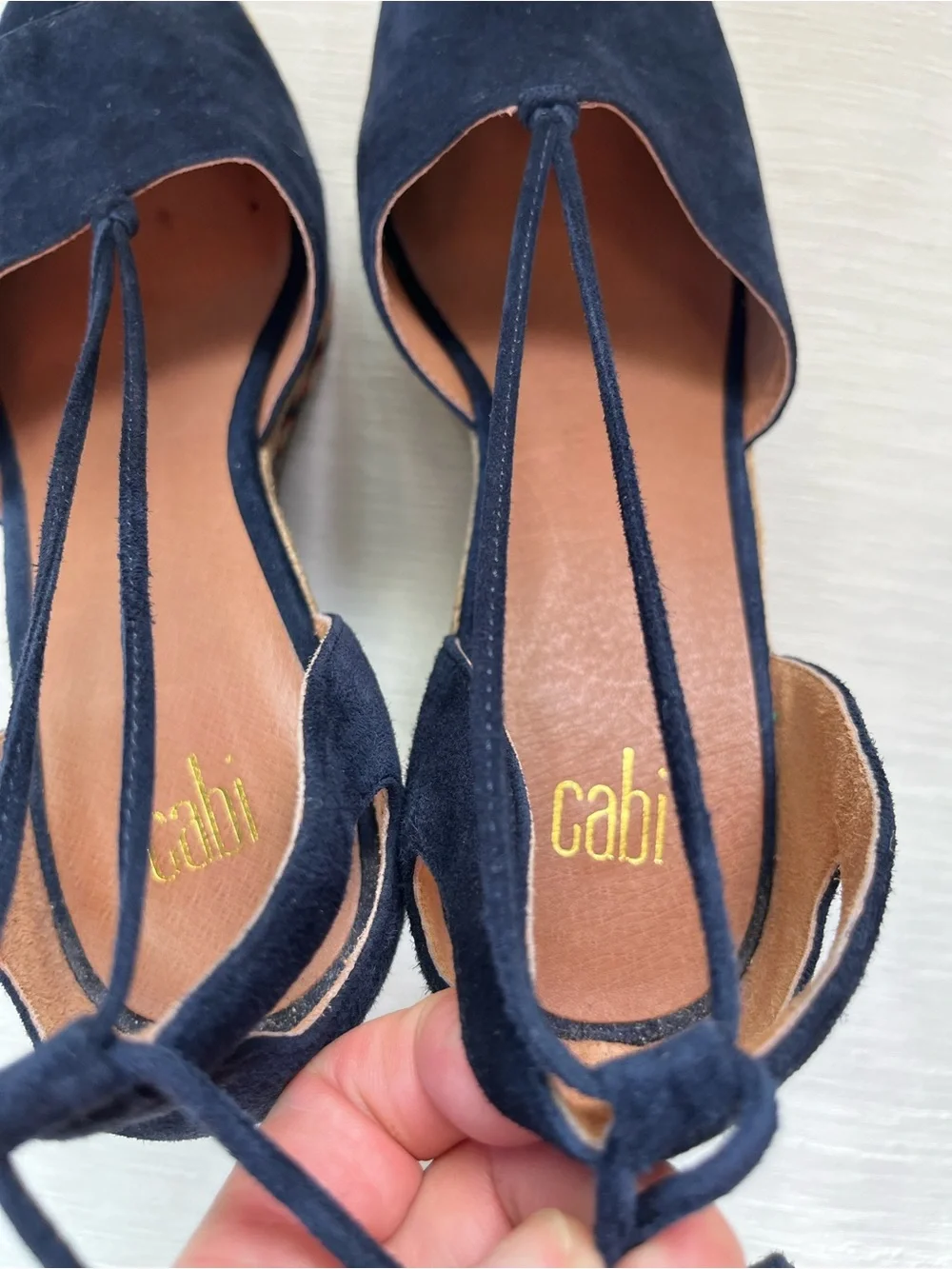 CAbi Navy Suede Lace-Up Espadrille Wedge Sandals